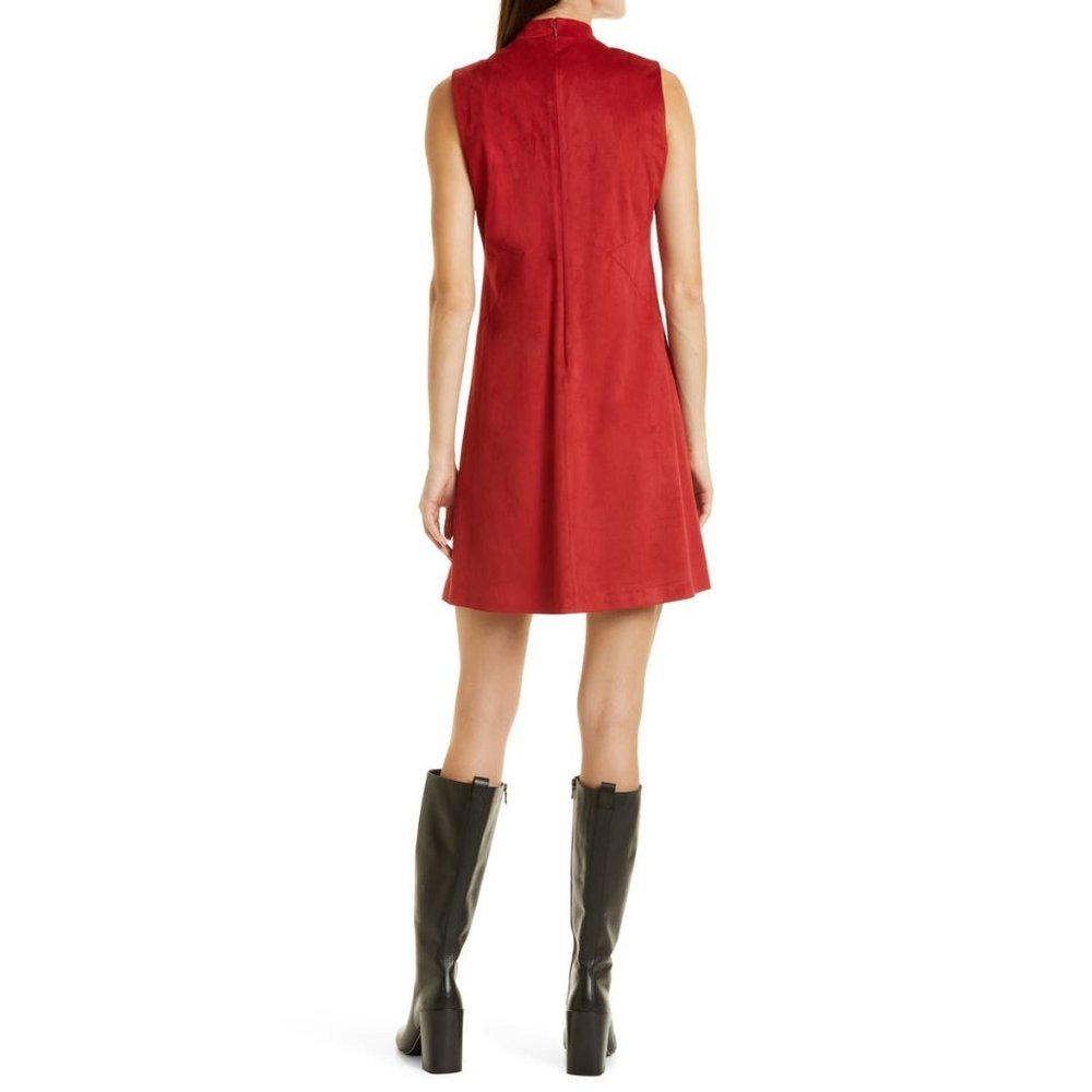 🆕 DONNA KARAN Faux Suede A-Line Mock Neck Dress Rust 12 - Picture 2 of 10